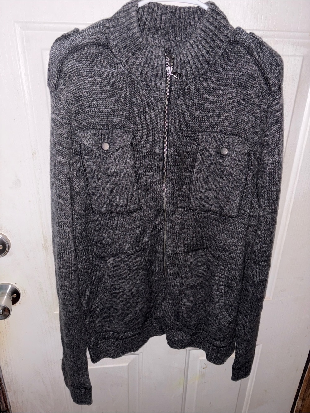 Rock & Republic Men's Charcoal Zip-Up Knit thick Sweater